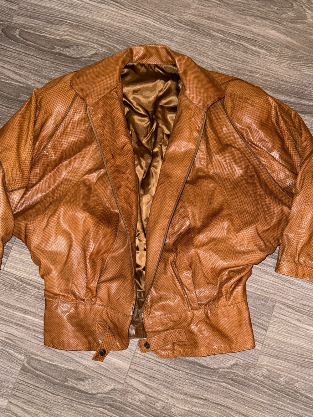 Vintage GENUINE snake skin viper leather Brown Textured Leather Jacket
